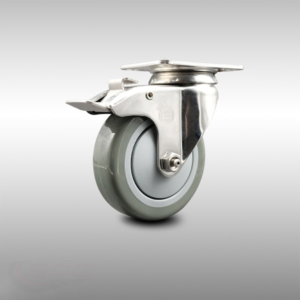 4 Inch 316SS Gray Polyurethane Swivel Top Plate Caster with Total Lock Brake